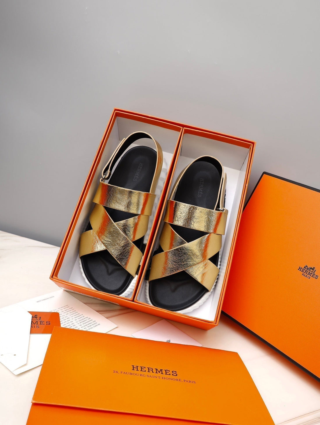 Hm Electric Sandal Metallic Gold Calfskin