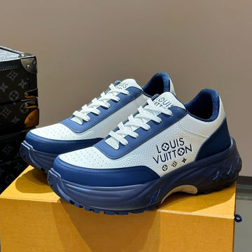 Thick-Soled Sneaker Cobalt Blue And White Calfskin