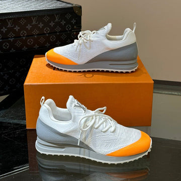 LV Sneakers In Grey Mix White Mix Orange Calfskin And Fabric Breathable