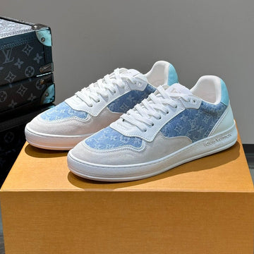 LV Sneaker White Suede Calfskin Mix Blue Denim
