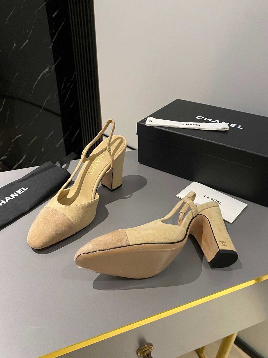 CC Slingback 95MM Beige Brown Suede