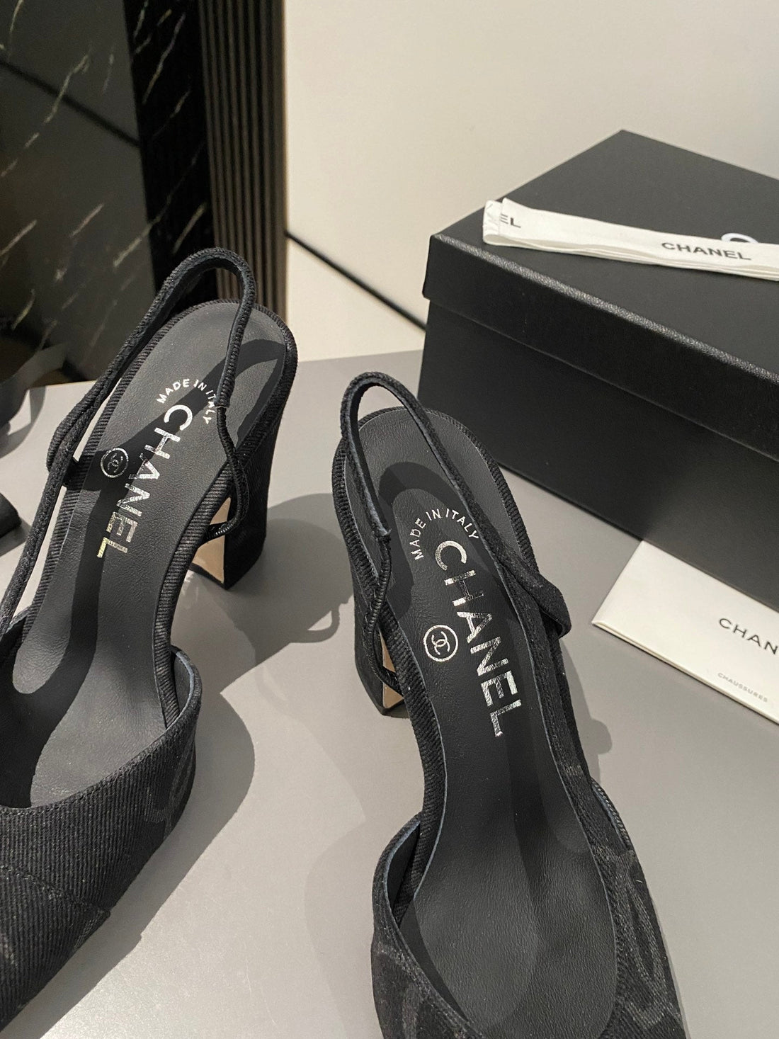 CC Slingback 95MM Black Denim Fabric