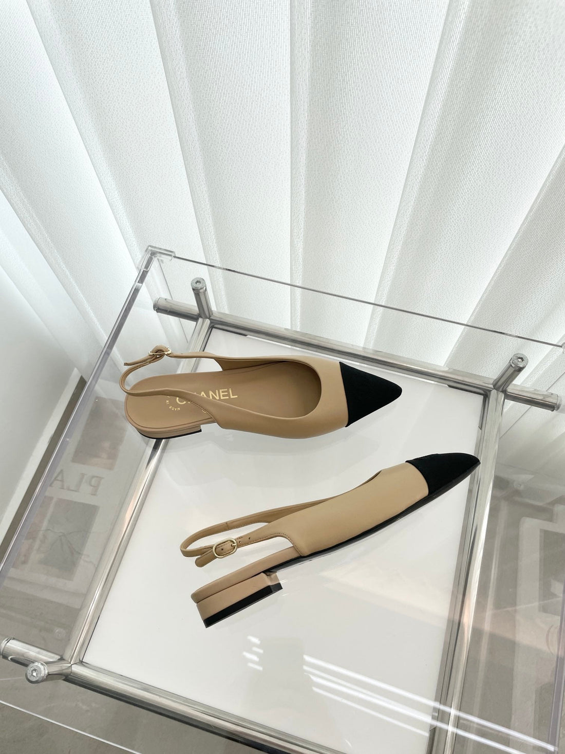 CC Slingback 15MM Beige Lambskin And Denim Fabric