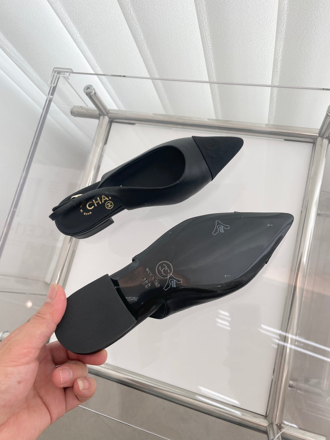 CC Slingback 15MM Black Lambskin And Denim Fabric