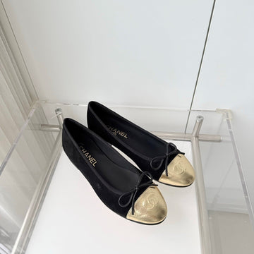Chanel 2026 Ballet Flat Black Gold Velvet Lambskin 697401