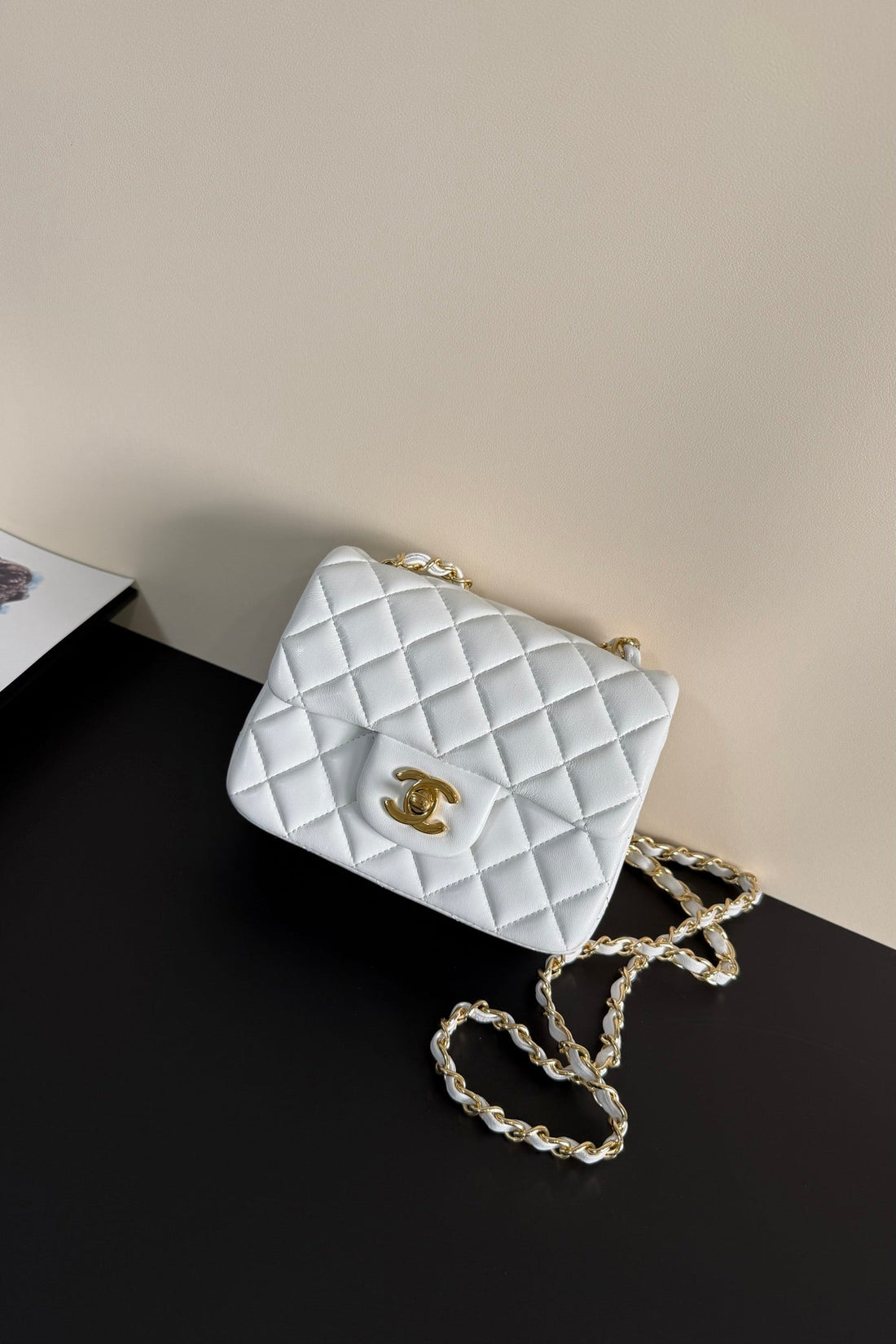 CC Flap Bag 17CM White Sheepskin Ghw 284832