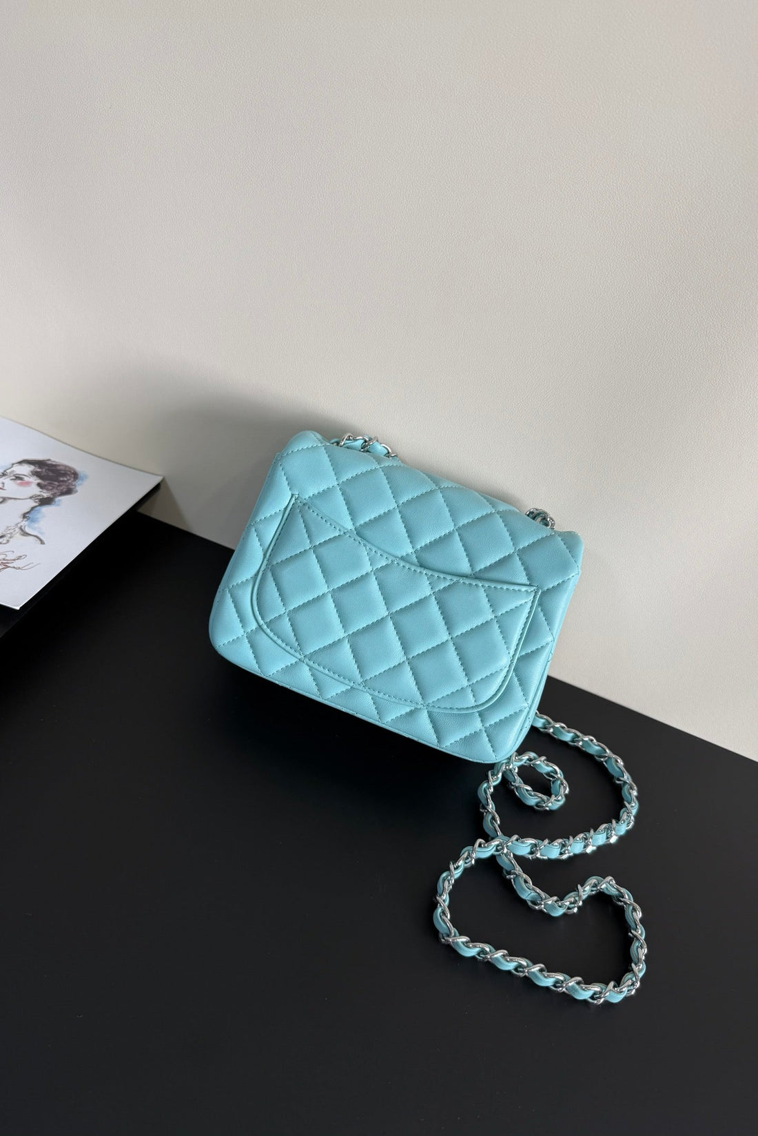 CC Flap Bag 17CM Light Blue Sheepskin Shw 284837
