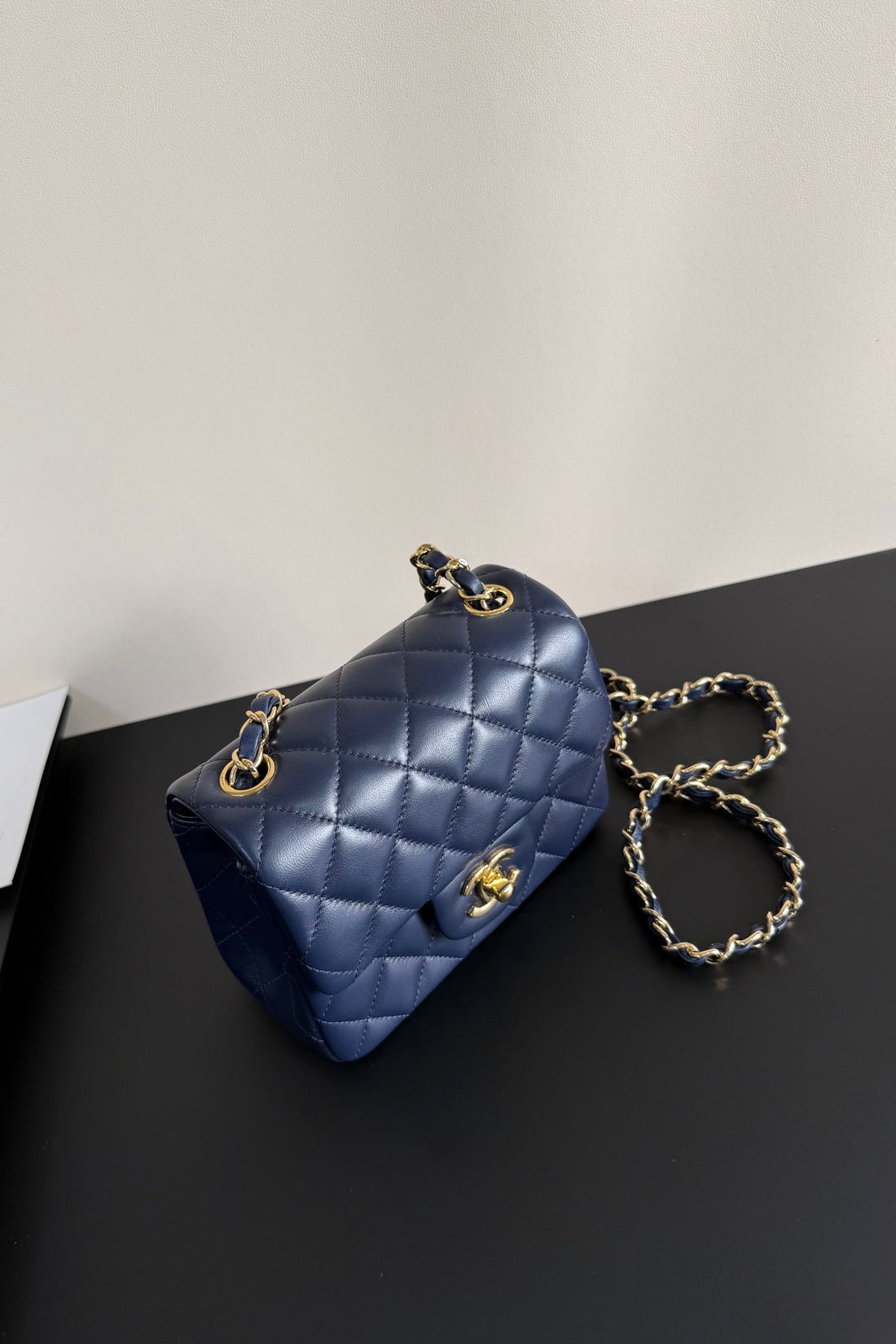 CC Flap Bag 17CM Navy Blue Sheepskin Ghw 284841