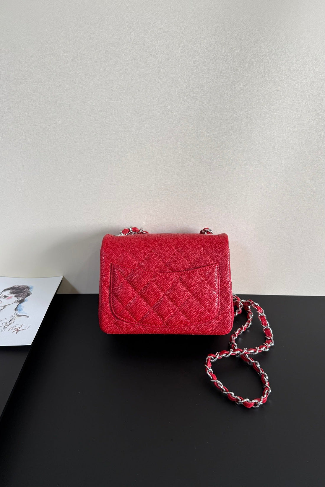 CC Flap Bag 17CM Red Caviar Shw 284745