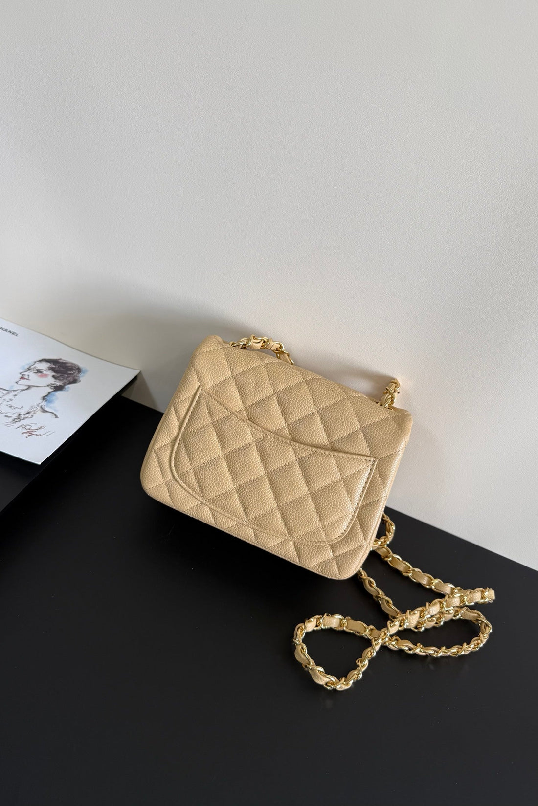 CC Flap Bag 17CM Beige Caviar Ghw 284751