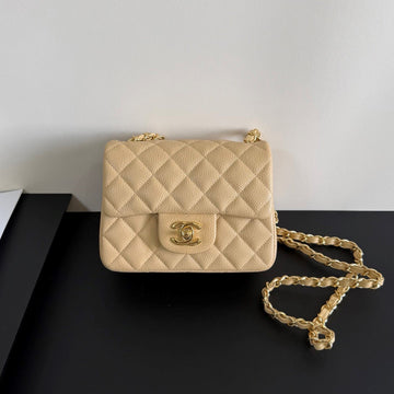 CC Flap Bag 17CM Beige Caviar Ghw 284751