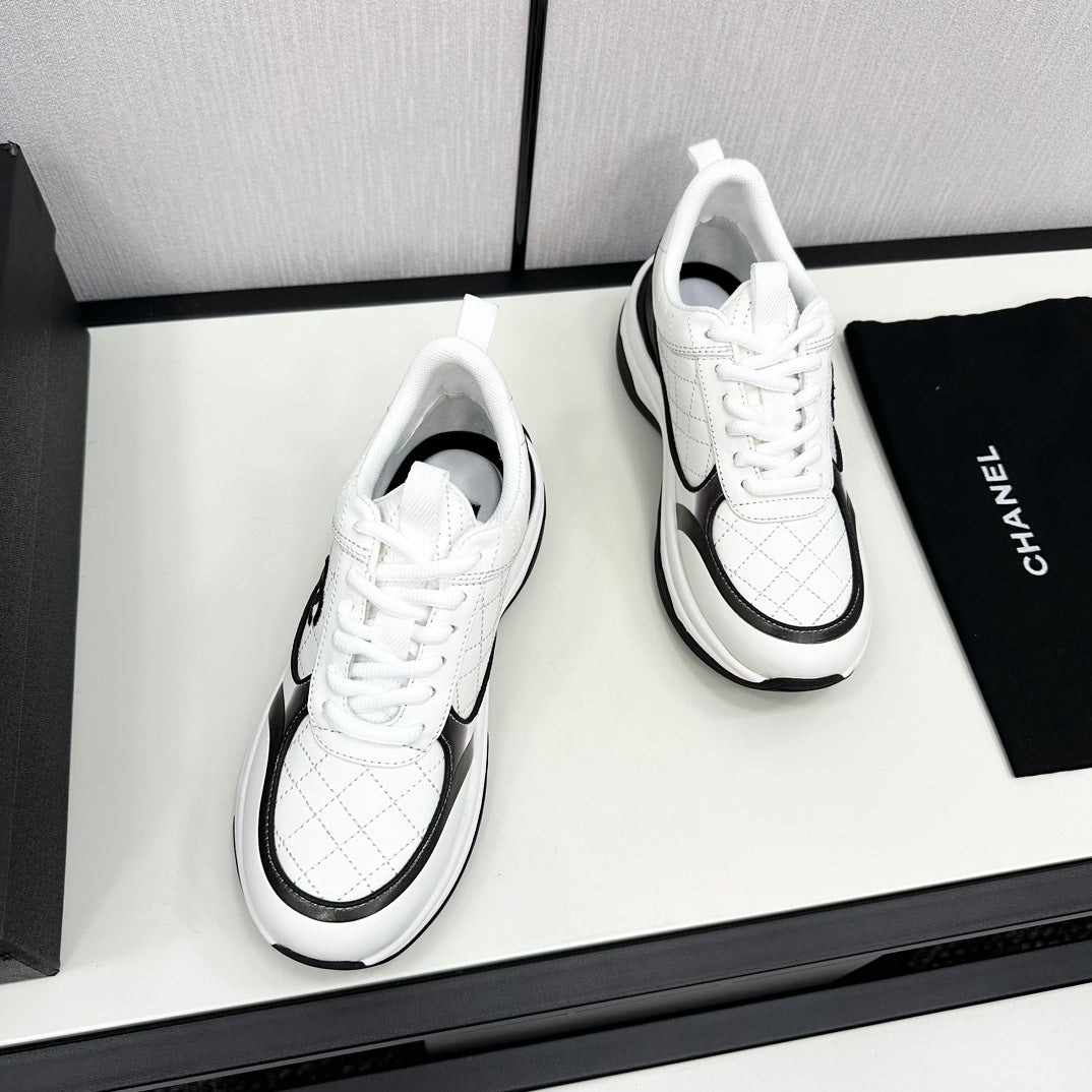 CC Sneaker In White Mix Black Embroidered Lambskin