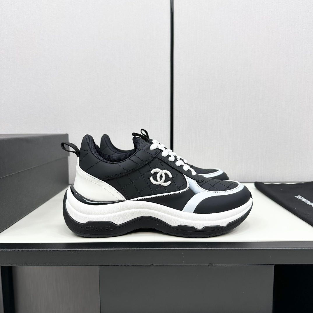 CC Sneaker In Black Mix White Embroidered Lambskin