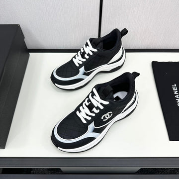 CC Sneaker In Black Mix White Embroidered Lambskin