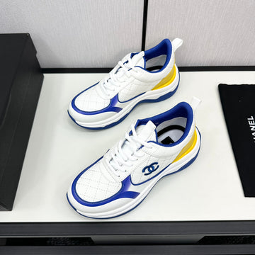 CC Sneaker In White Mix Cobalt Blue Embroidered Lambskin