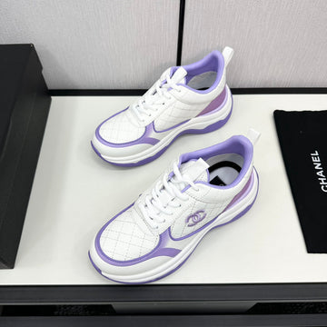 CC Sneaker In White Mix Iris Purple Embroidered Lambskin
