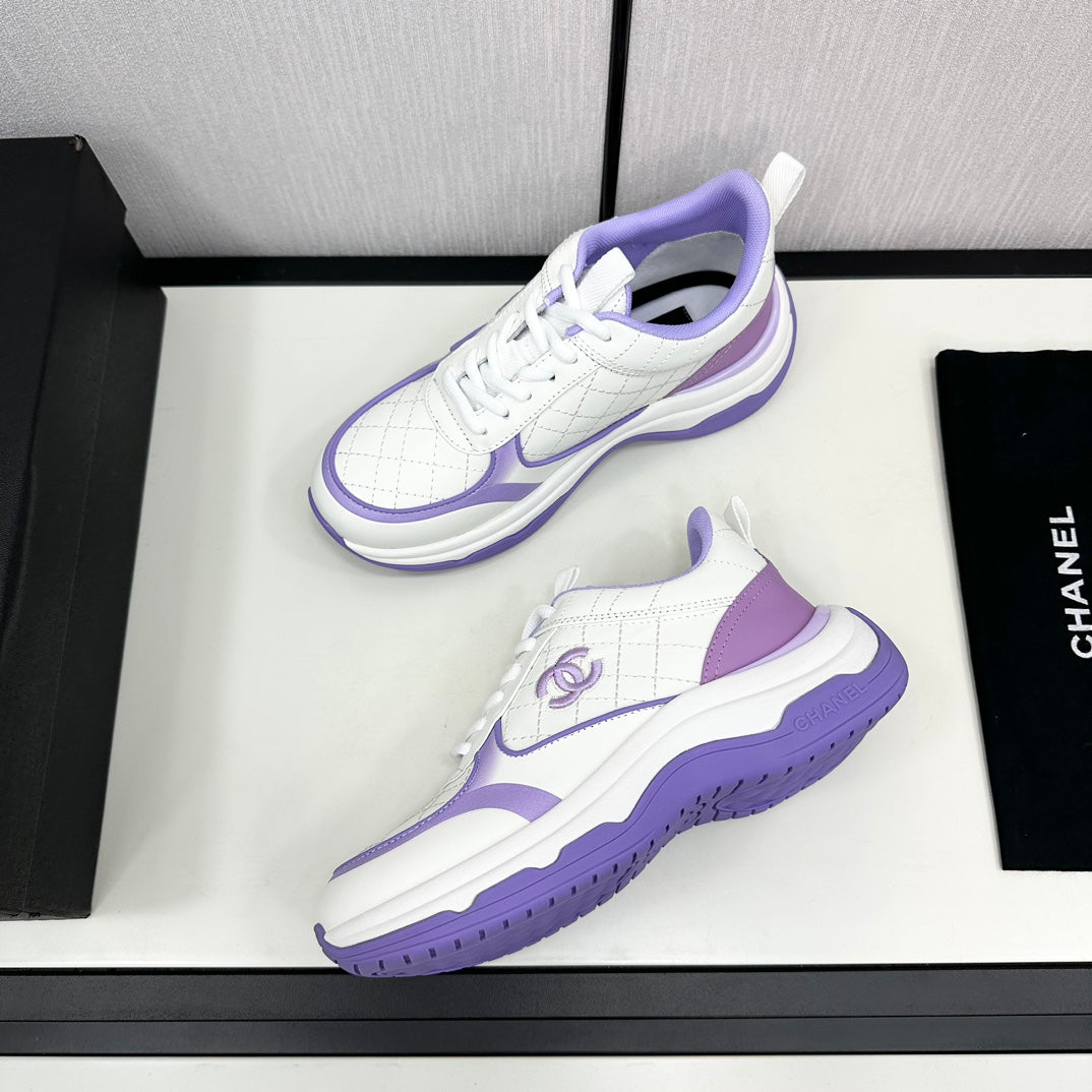 CC Sneaker In White Mix Iris Purple Embroidered Lambskin