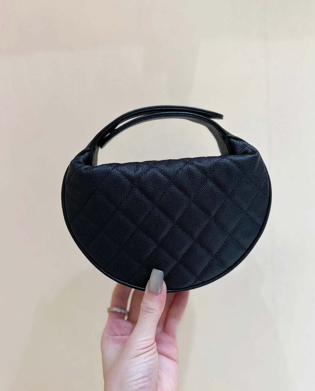 CC Double Chain Bow Pouch Caviar Ghw 289787