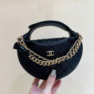CC Double Chain Bow Pouch Caviar Ghw 289787