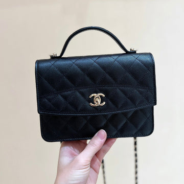 25C Mini Woc 18CM Black Grained Calfskin Gold Hardware