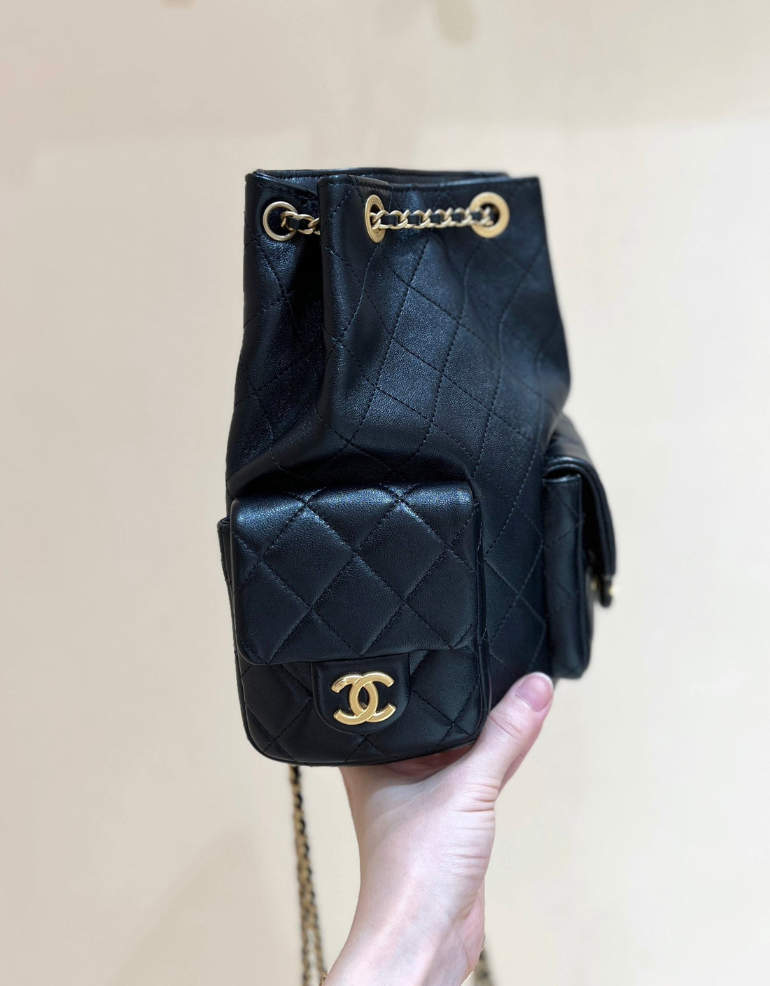 25C Backpack 18CM Black Calfsin Gold Hardware