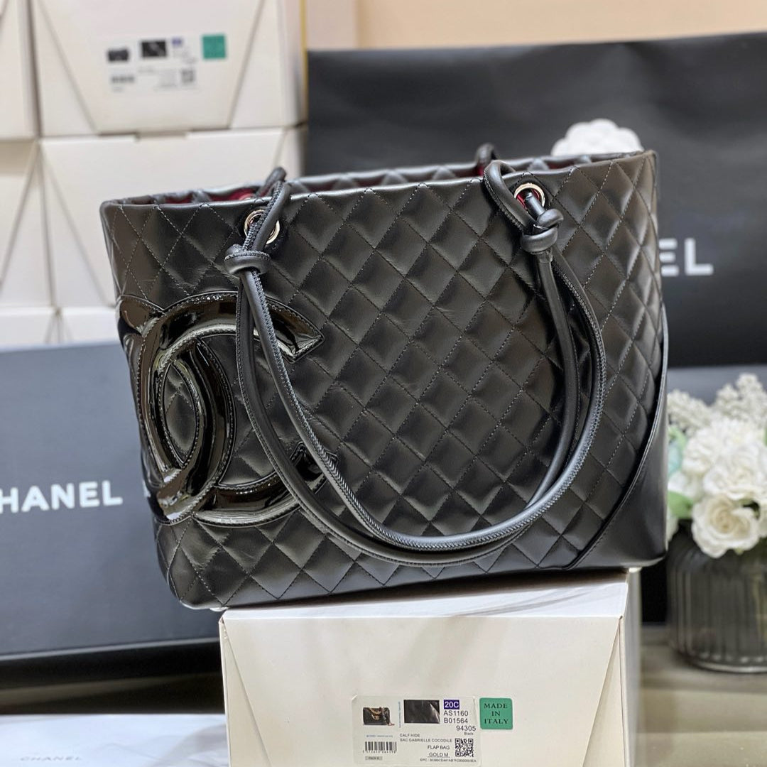 CC 25S Cambon Ligne Tote Bag 30CM In Black Calfskin
