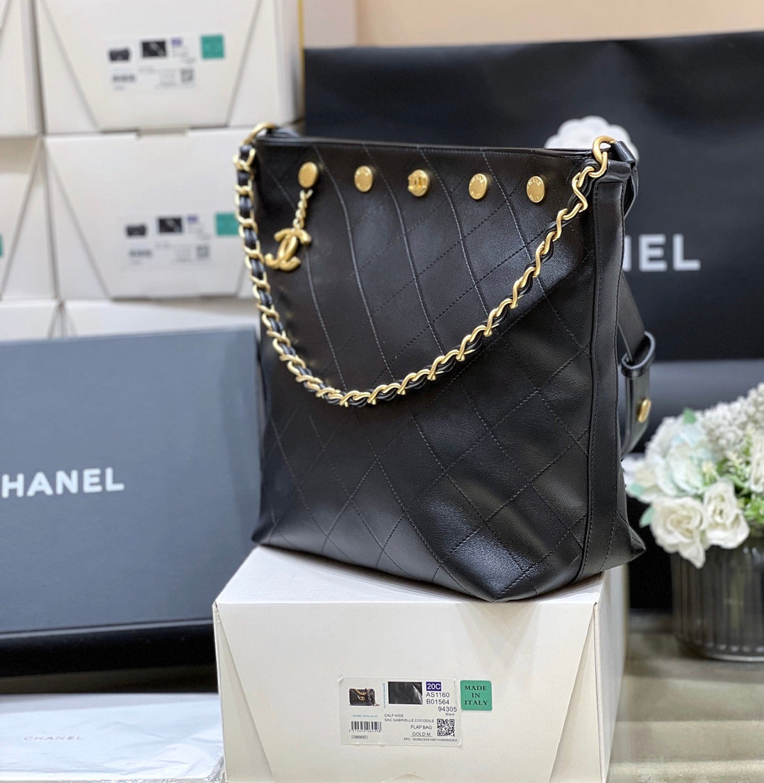 CC AS5406 25P Hobo Bag Black Calfskin 289647