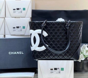 CC 25S Cambon Ligne Tote Bag 30CM In Black And White Calfskin