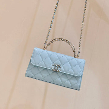 CC 25S Kelly Bag Top Handle 18CM Cloud Blue Grained Calfskin
