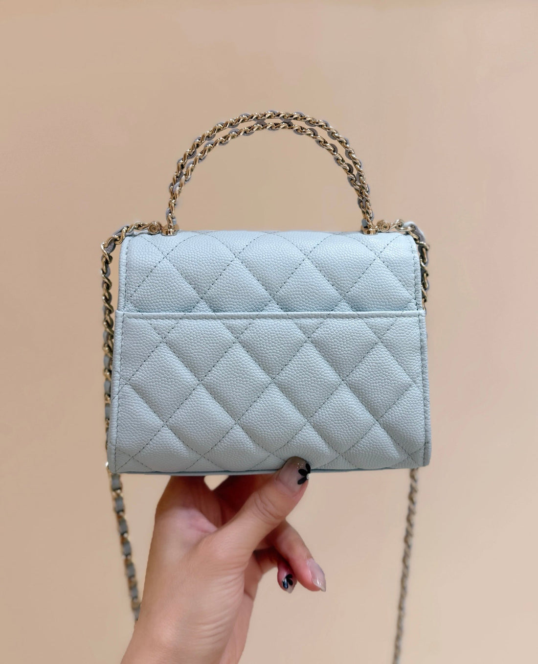 CC 25S Kelly Handle Bag Light Blue Caviar Leather