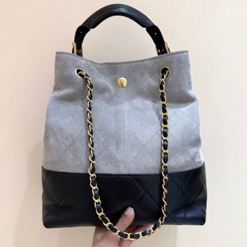 CC 25A Hobo 29CM Gray Black Suede Lambskin