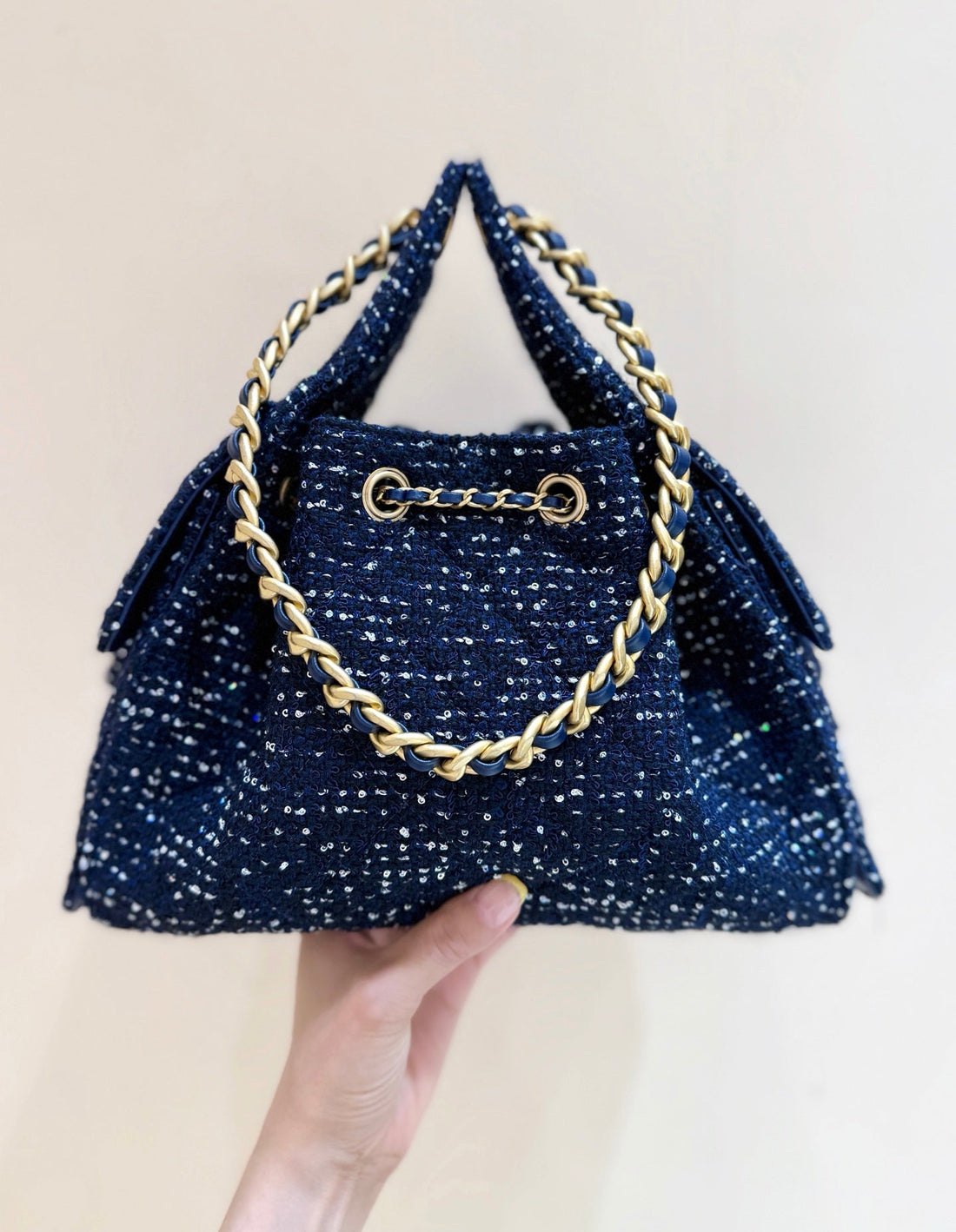 CC 25S Hobo Bag 30CM Dark Blue Tweed Wool