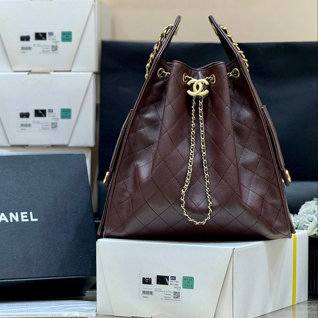 CC 25C Hobo Bag Large 40CM Coffee Caviar Ghw 290189