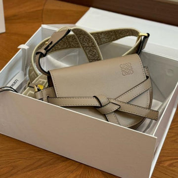 Loe Small 21 Gate Dual Bag In Khaki Brown Soft Calfskin And Jacquard