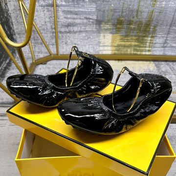 Fendi Filo Ballet In Black Lambskin With Gold Hardware