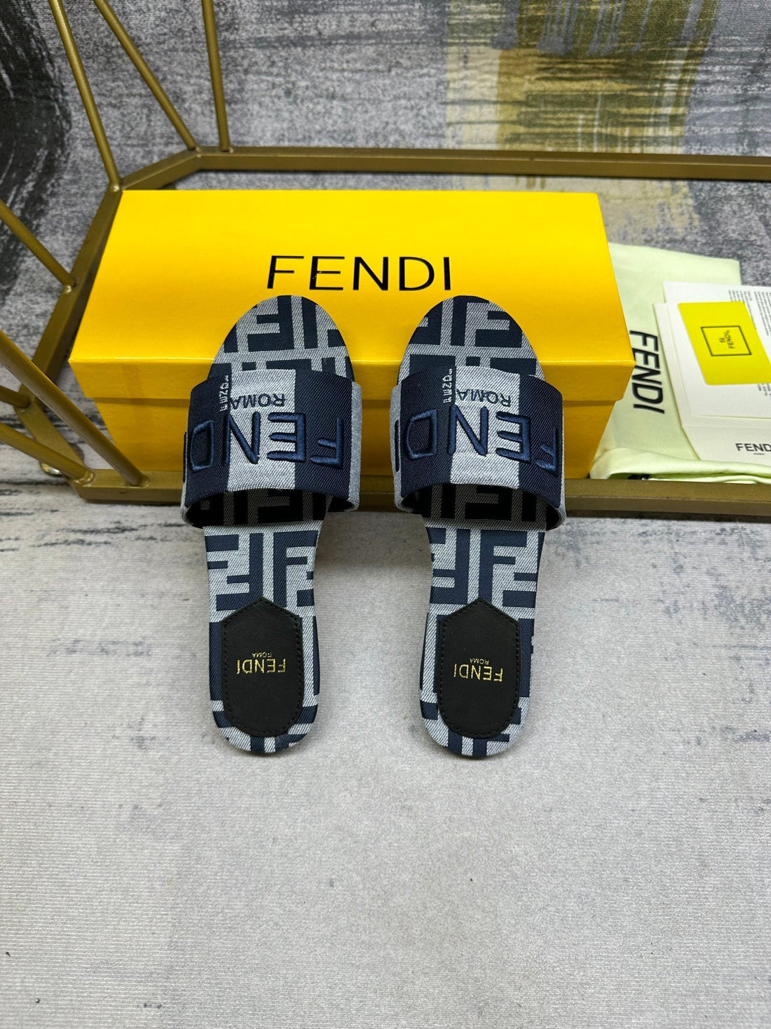 Ff 5 Black Blue Grey Canvas Slide