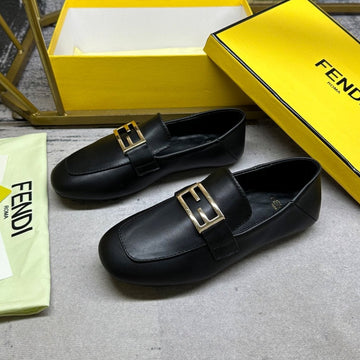 Fendi Loafers In Black Lambskin Gold Buckle