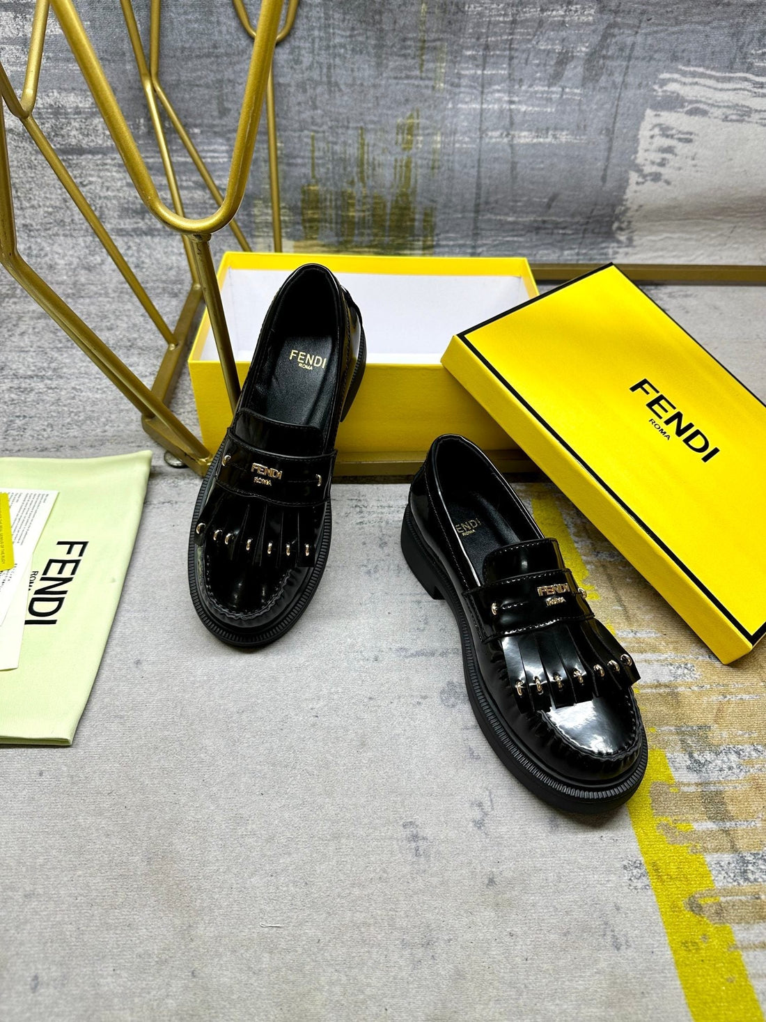 Fendi Baguette Loafers In Black Calfskin With Gold Hardware