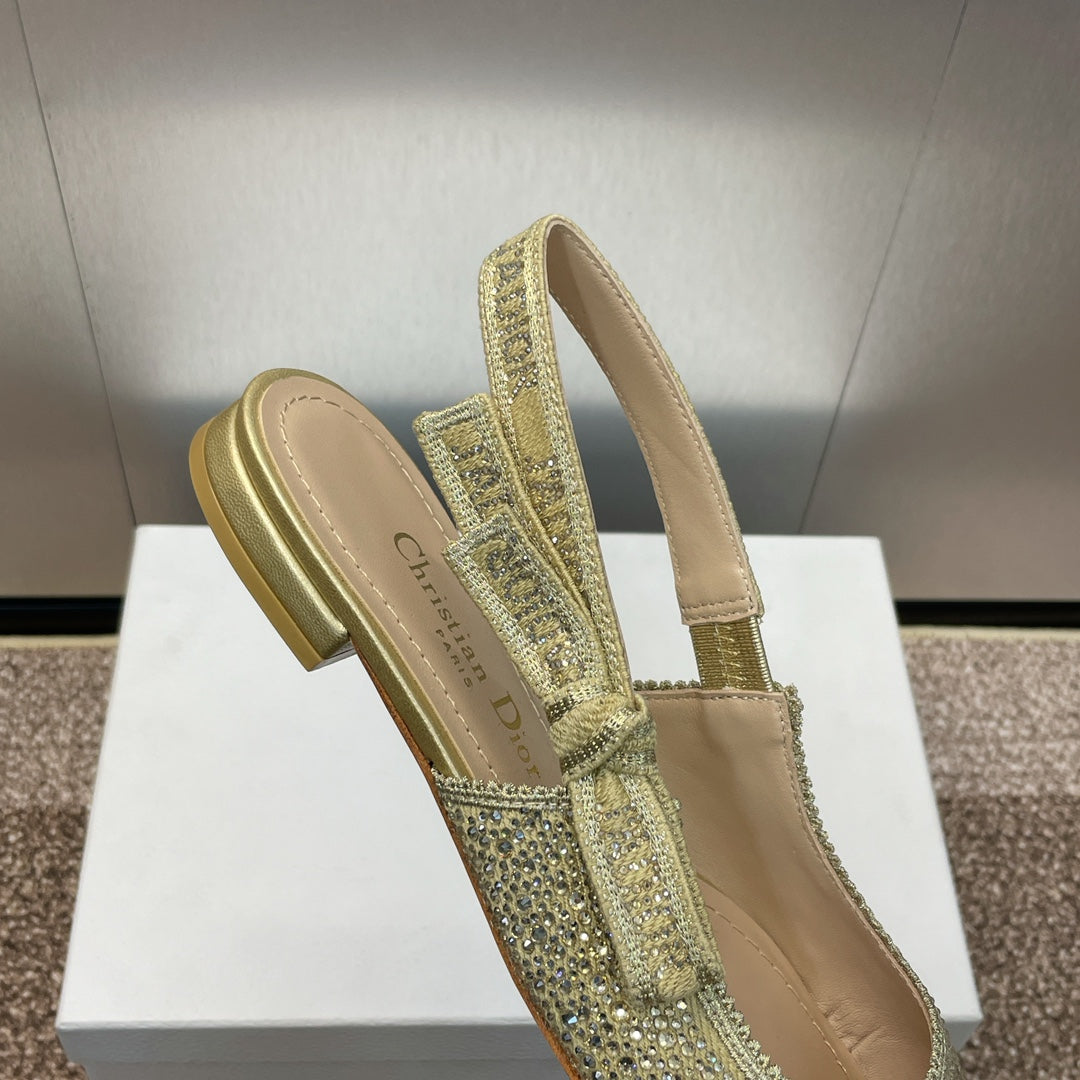 CD Slingback Flat Gold Green Calfskin Resin Pearl