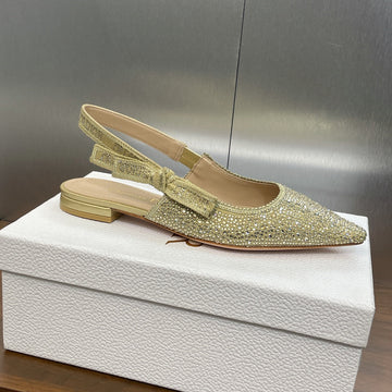 CD Slingback Flat Gold Green Calfskin Resin Pearl