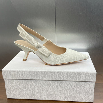 CD Slingback Pump 65 Embroidered Cotton White Calfskin Resin Pearl
