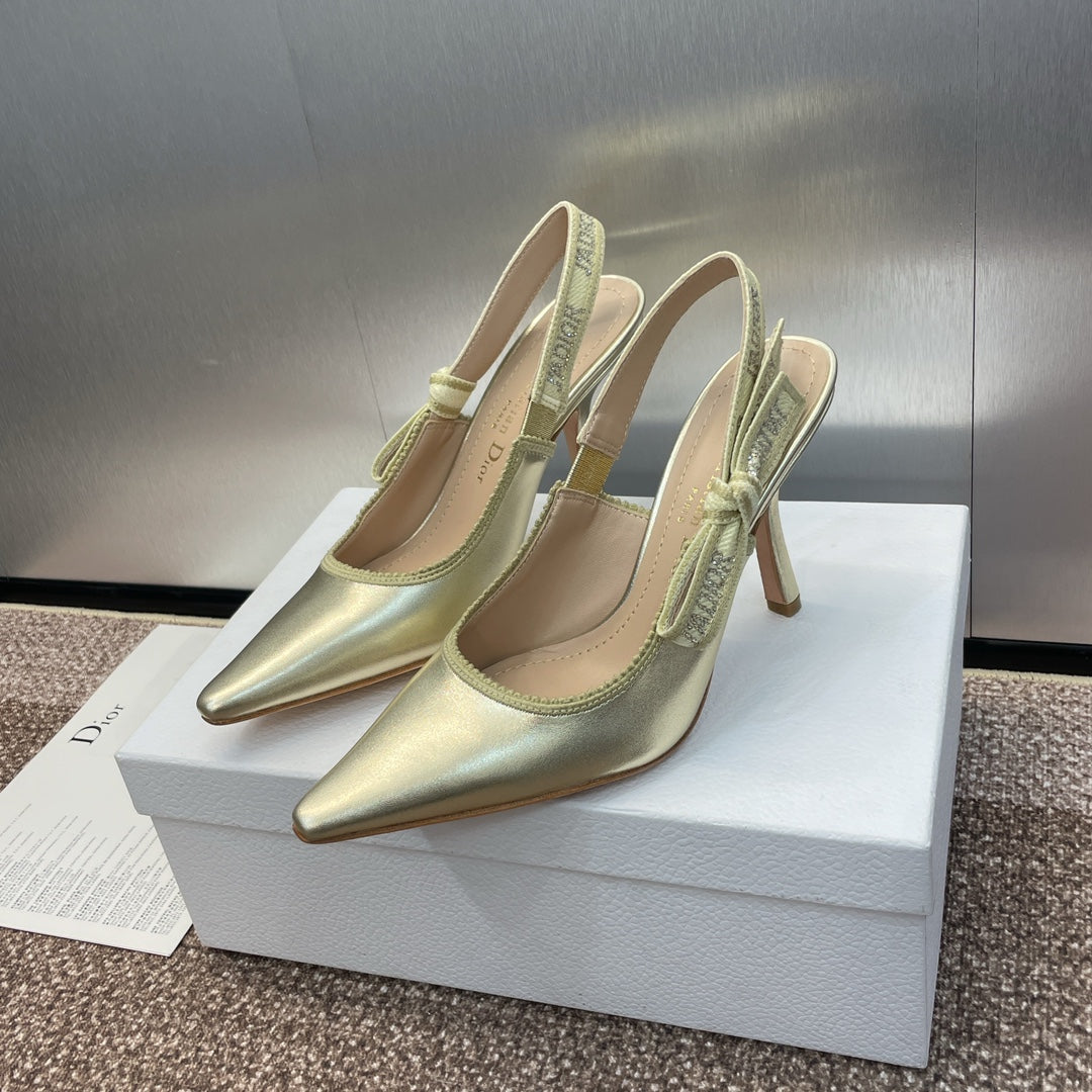 CD Slingback Pump 95 Gold Green Cakfskin