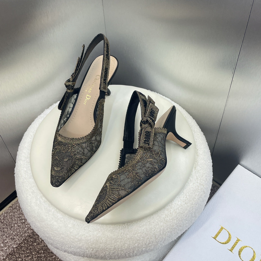 CD Slingback Pump 65 Transparent Mesh Embroidered Black Sun Motif