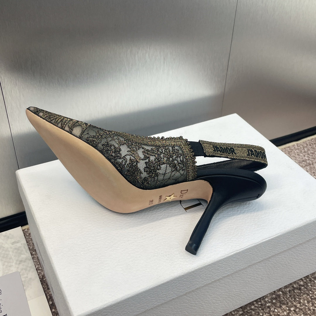 CD Slingback Pump 95 Transparent Mesh Embroidered Black Sun Motif