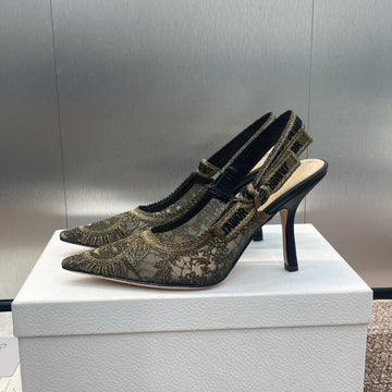 CD Slingback Pump 95 Transparent Mesh Embroidered Black Sun Motif