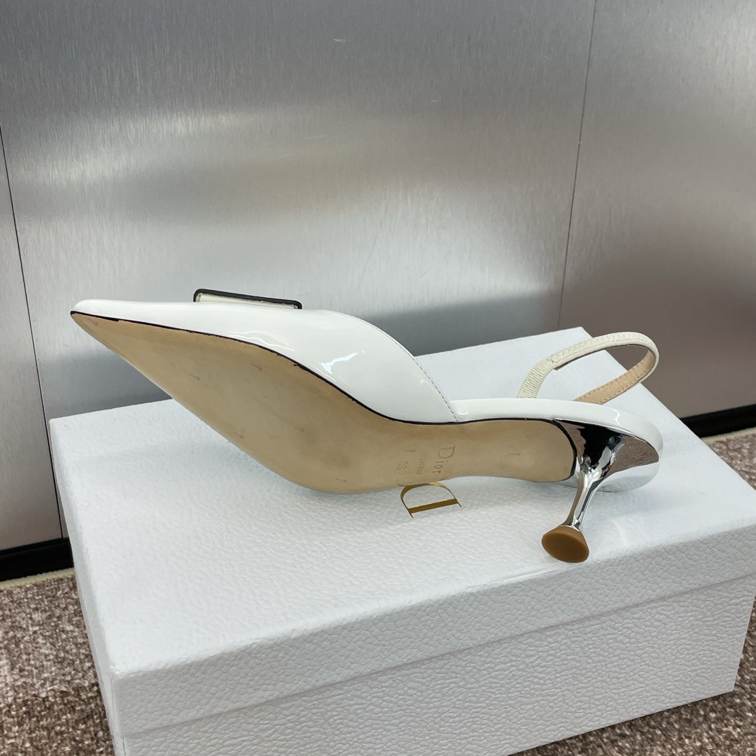 CD Slingback 65MM Glossy White Cowhide