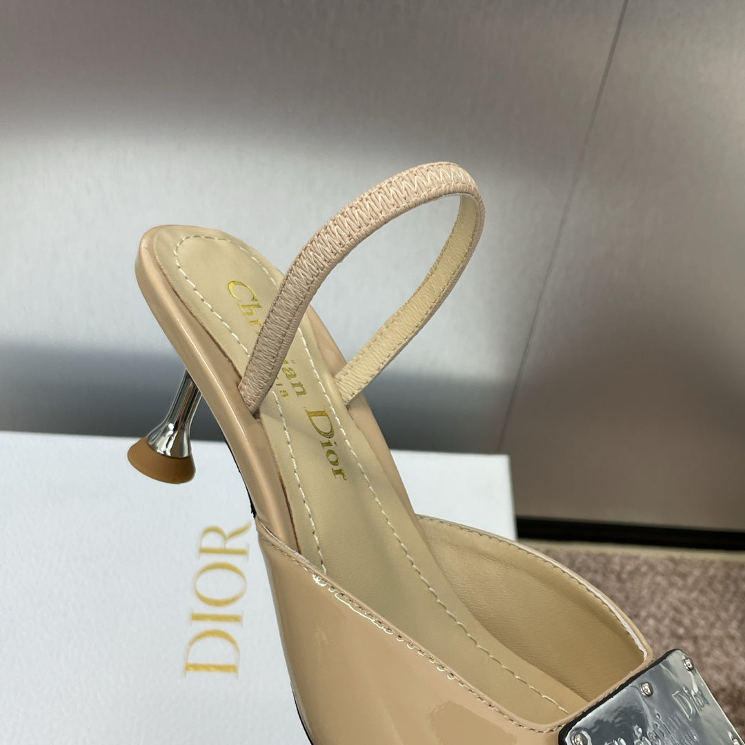 CD Slingback 65MM Glossy Beige Cowhide