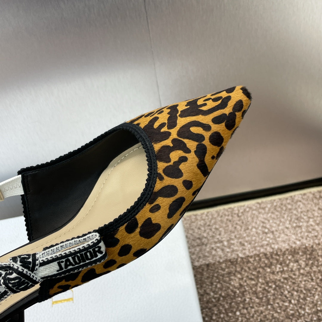 CD J'adior Slingback Flat Leopard Print Yellow Black Nubuck Leather