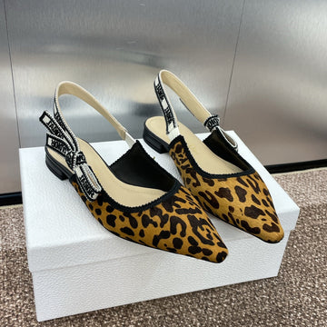 CD J'adior Slingback Flat Leopard Print Yellow Black Nubuck Leather