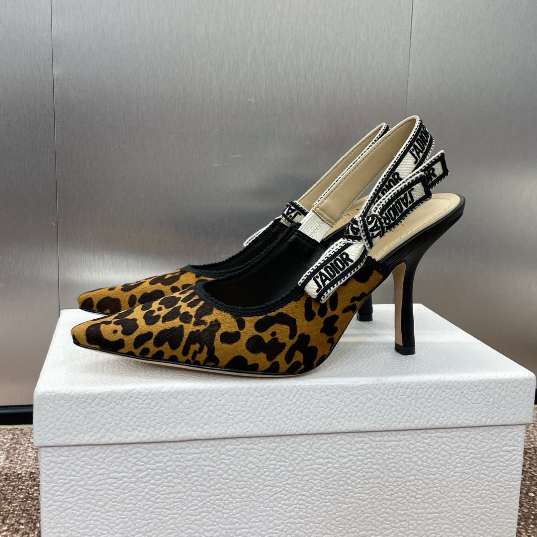 CD J'adior Slingback Pump 95MM Leopard Print Yellow Black Nubuck Leather